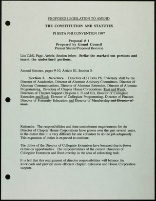 Proposed Legislation to Amend the Constitution and Statutes, 1997