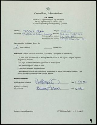 Missouri Alpha Chapter History Binder, July 2006-January 2007, Page 4