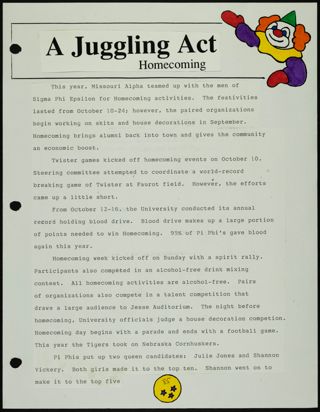 Missouri Alpha Chapter History Binder, Fall 1992, Page 85