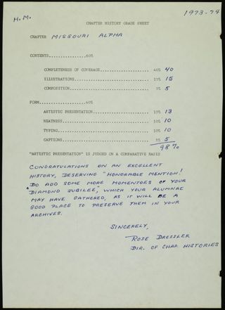 Missouri Alpha Chapter History Binder, 1973-1974, Page 2