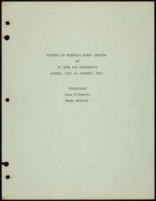 Missouri Alpha Chapter History Binder, 1971-1972