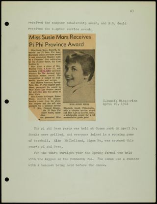 Missouri Alpha Chapter History Binder, 1959-1961, Page 307