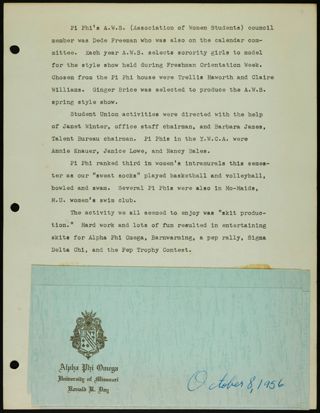 Missouri Alpha Chapter History Binder, 1956-1957, Page 29