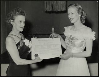 Gamma Gamma Chapter Member Receiving Charter Photograph, March 13, 1948