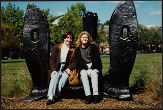 Jeanmarie Joyce and Tracy Gross Sitting on Epsilon Psi Chapter Anchor Photograph, c. 1996
