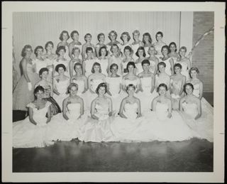 Gamma Chi Establishment Members in White Dresses Photograph, 1958