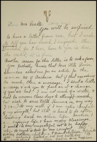 Mary Comfort Leonard to Mrs. Gradle Letter, January 23, 1930