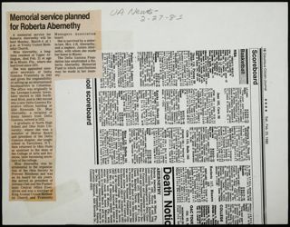 Death Notice: Abernethy Newspaper Clipping, February 23, 1985