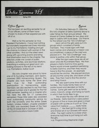 Delta Gamma Eta Iota Newsletter, Spring 2004