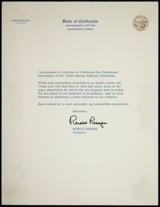 Ronald Reagan to Delta Gamma Fraternity Letter, 1972