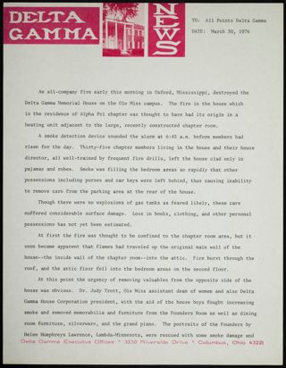 Unknown to All Points Delta Gamma Memo, March 30, 1976