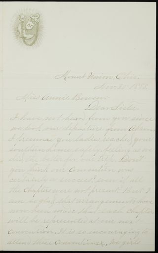 Dora Zimmerman to Annie Bowen Letter, November 30, 1883