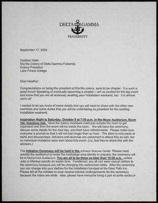 Tracey D. Williams to Heather Halle Letter, September 17, 2004