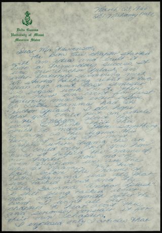 Maureen Slater to Mrs. Stevenson Letter, March 23, 1966