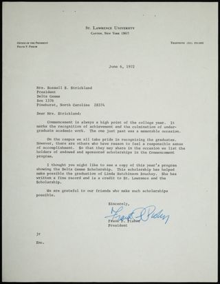 Frank P. Pisker to Mrs. Russell S. Strickland Letter, June 6, 1972