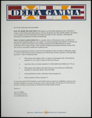 Tracey D. Williams to North Carolina State University Student Letter, 2002