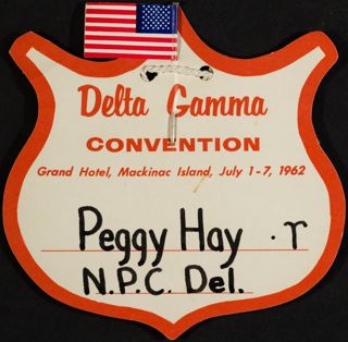 Peggy Hay NPC Del. Convention Name Tag, July 1-7, 1962