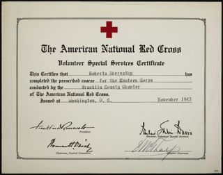 Roberta Abernathy American Red Cross Certificate, November 1943