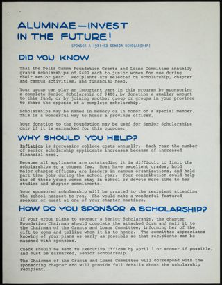Alumnae—Invest in the Future: Sponsor a 1981-82 Senior Scholarship