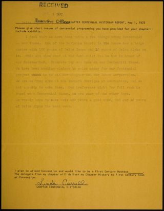 Delta Alpha Chapter Centennial Historian Report, May 1, 1972