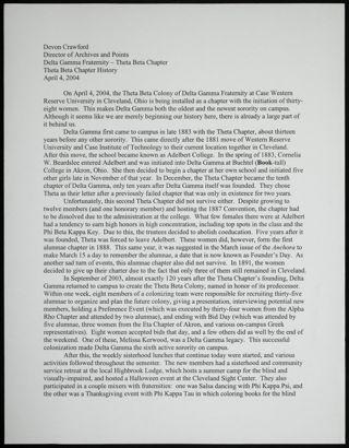 Theta Beta Chapter History, April 4, 2004