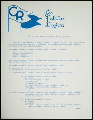 La Petite Legion: A Delta Gamma Chapter Relations Launching Program, c. 1980