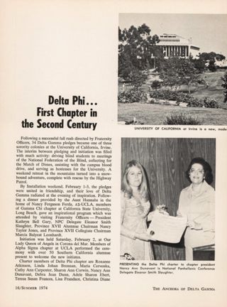 Delta Phi First Chapter in the Second Century
