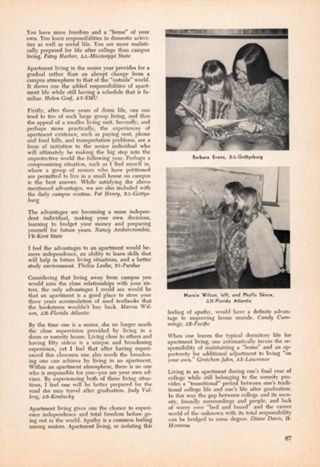 Collegiate Comments: What do you see as the Advantages of Living in an Apartment During the Senior Year?, Continued