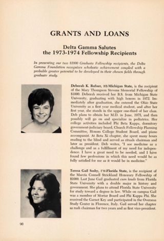 Grants and Loans: Delta Gamma Salutes the 1973-1974 Fellowship Recipients
