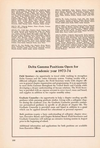 Delta Gamma Positions Open for Academic Year 1973 - 74