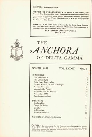 The ANCHORA of Delta Gamma, Winter 1973, Table of Contents