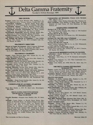 ANCHORA of Delta Gamma, Vol. 100, No. 4, Winter 1984 Directory