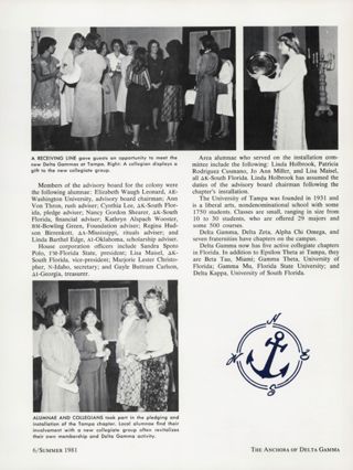 University of Tampa Site of New Delta Gamma Chapter, Continued