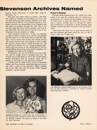 Frances Lewis Stevenson Archives Named, Continued