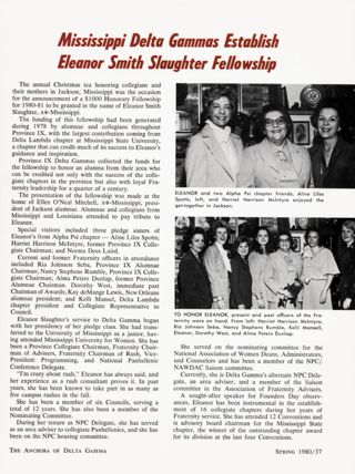 Mississippi Delta Gammas Establish Eleanor Smith Slaughter Fellowship