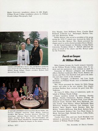 We're Growing: Chapters Installed at Baylor University, William Woods College, Continued