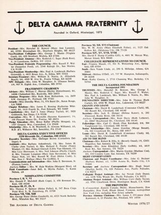 Anchora of Delta Gamma, Vol. 92, No. 4, Winter 1976 Directory