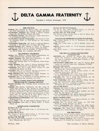 ANCHORA of Delta Gamma, Vol. 92, No. 3, Fall 1976 Directory