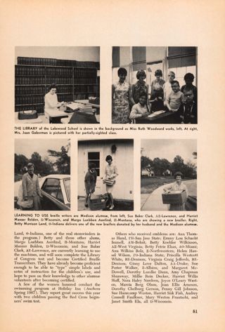 Alumnae aid the Blind, Continued
