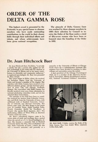 Order of the Delta Gamma Rose: Dr. Jean Hitchcock Baer