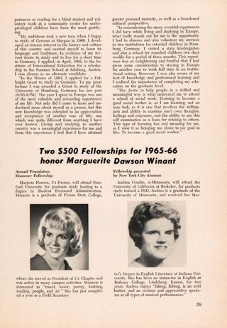 Two $500 Fellowships for 1965-66 Honor Marguerite Dawson Winant