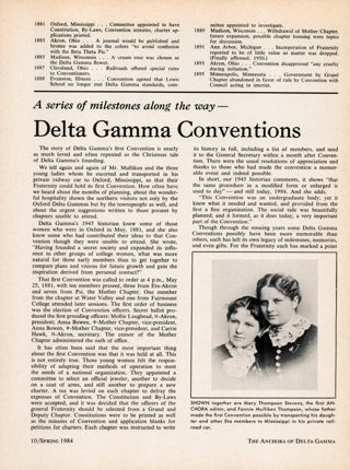 A Series of Milestones Along the Way—Delta Gamma Conventions