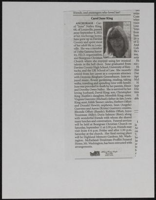 Carol June King Newspaper Clipping, c. 2021