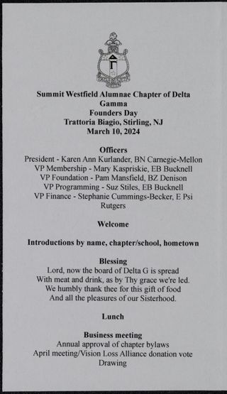 Summit Westfield Alumnae Chapter Founders Day Banquet Program, March 10, 2024