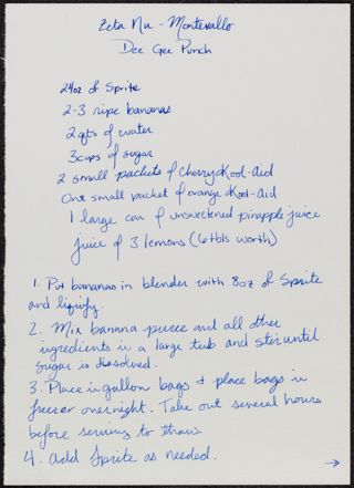 Zeta Nu-Montevallo Dee Gee Punch Recipe, c. 2010