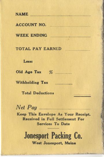 Jonesport Packing Company pay envelopes