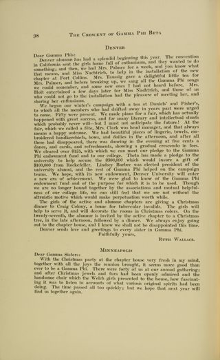 Chapter Letters: Denver, January 1916