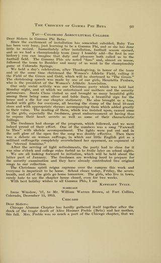 Chapter Letters: Tau-Colorado Agricultural College, January 1916