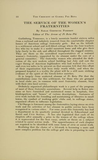 The Service of the Women's Fraternities, January 1916