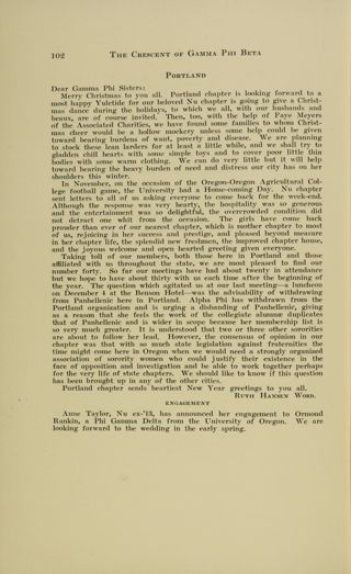 Chapter Letters: Portland, January 1916